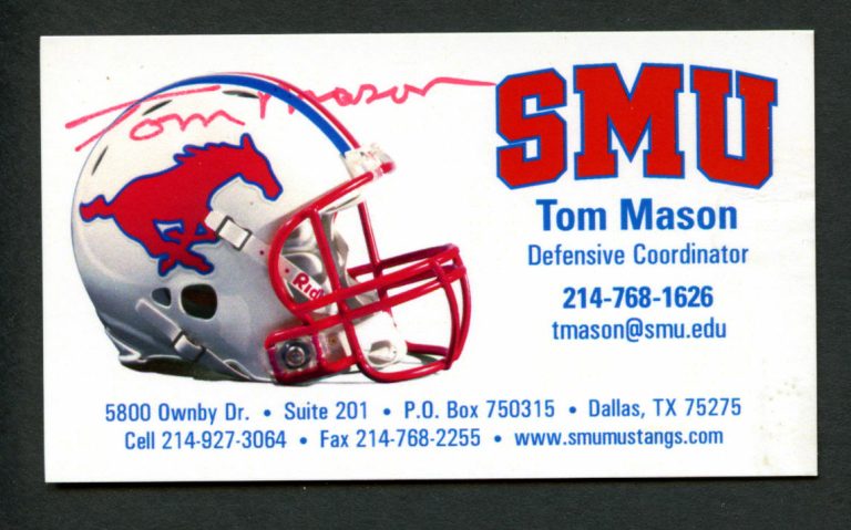 Tom Mason signed autograph Business Card SMU Football Defense Coordinator BC613