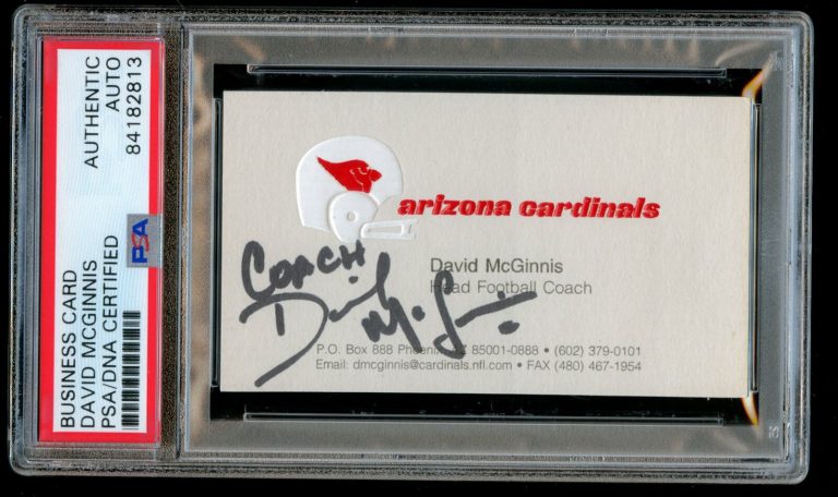 David McGinnis signed autograph Arizona Cardinals Head Coach Business Card PSA