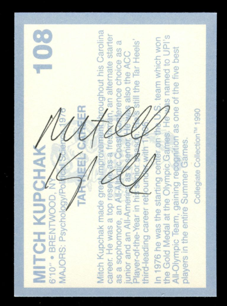 Mitch Kupchak #108 signed autograph auto 1990 North Carolina Collegiate Card
