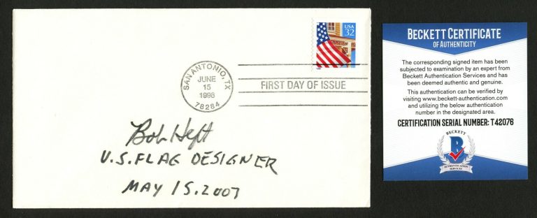 Bob Heft (d2009) signed autograph FDC U.S. Flag Designer Beckett Authenticated
