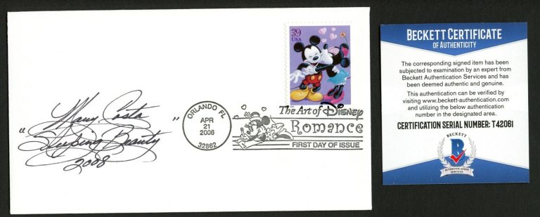 Mary Costa signed autograph First Day Cover Sleeping Beauty Beckett Authentic
