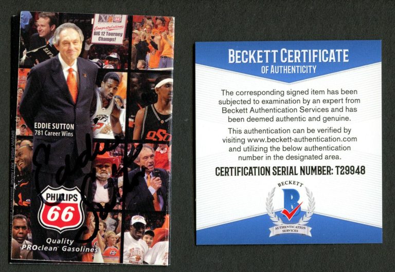 Eddie Sutton signed autograph Oklahoma State Pocket Schedule Beckett Authentic