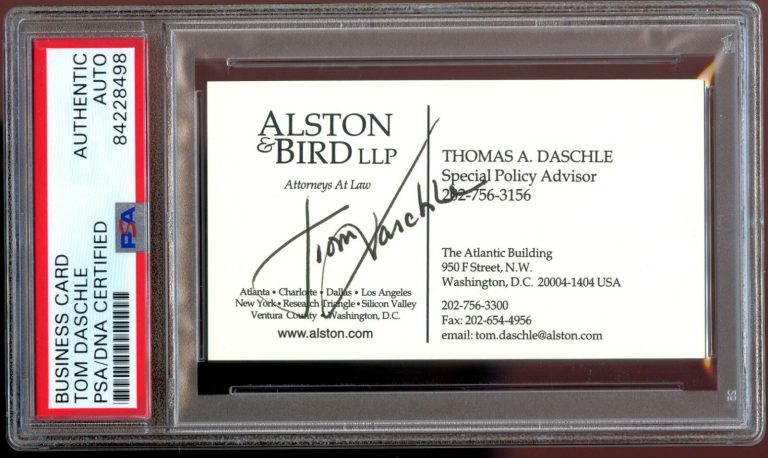 Tom Daschle signed autograph auto Alston & Bird LLP Business Card PSA Slabbed