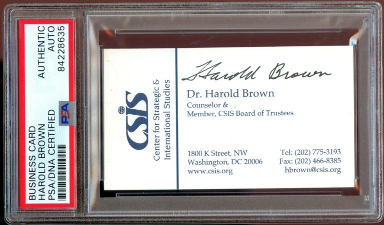 Harold Brown signed autograph CSIS Board of Trustees Business Card PSA Slabbed