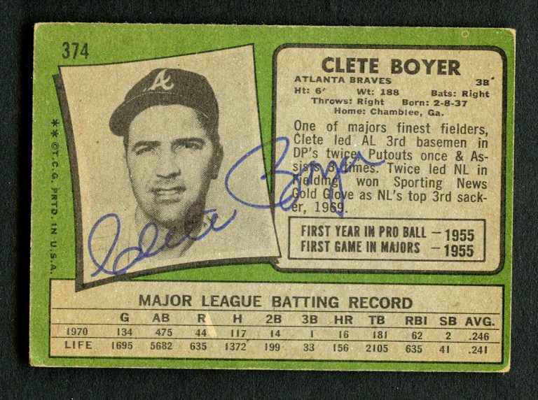 Clete Boyer #374 signed autograph auto 1971 Topps Baseball Trading Card