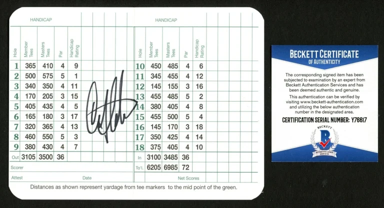 Craig Stadler signed autograph Masters Scorecard 1982 Winner Beckett COA BAS