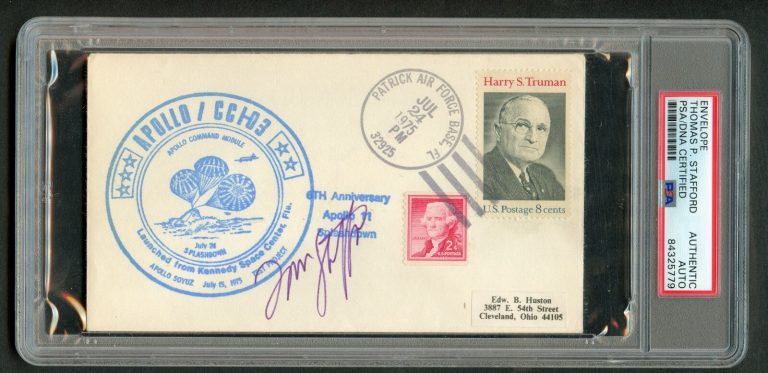 Thomas Stafford signed autograph Postal Cover Apollo 10 Astronaut PSA Slabbed