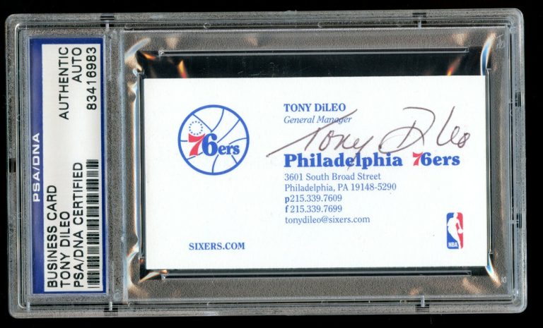 Tony DiLeo signed autograph auto Business Card Philadelphia 76ers GM PSA Slabbed