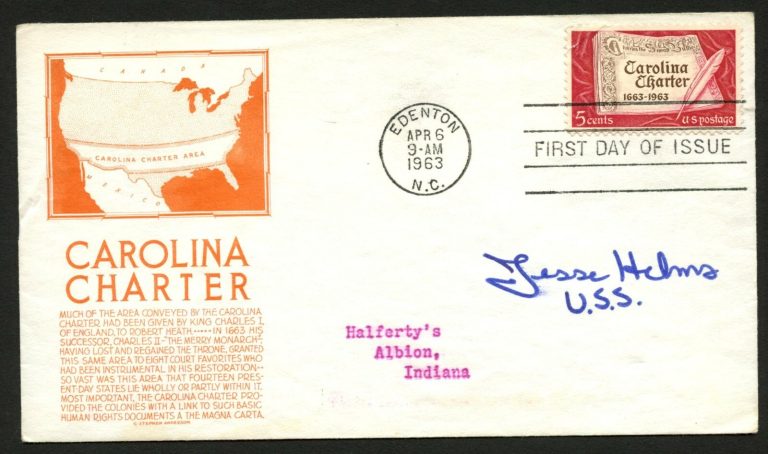 Jesse Helms d.2008 signed autograph FDC cover US Senator North Carolina PC151