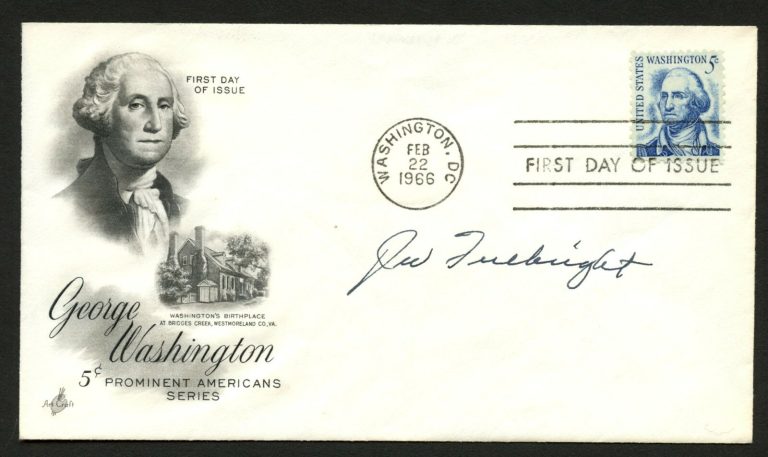 J. William Fulbright d.1995 signed autograph FDC cover US Senator Arkansas PC120