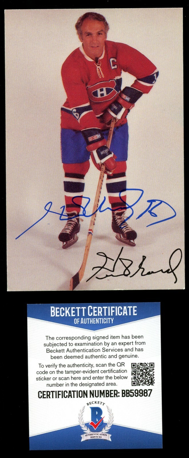 Henri Richard signed autograph auto Postcard Hockey HOF Beckett Cert BAS
