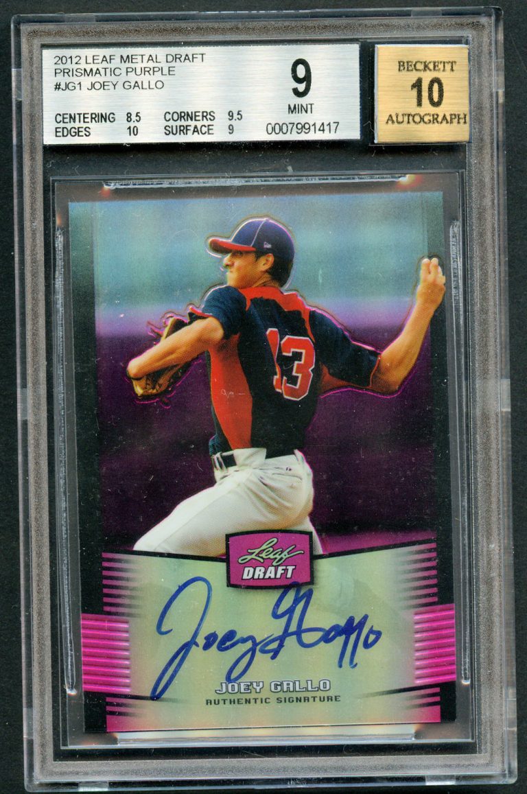 Joey Gallo #JG1 signed auto 2012 Leaf Metal Draft Purple BAS Grade 9 Slabbed
