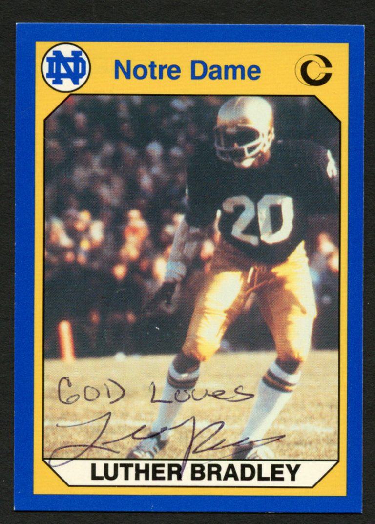Luther Bradley #54 signed autograph 1990 Notre Dame Collegiate Collection Card