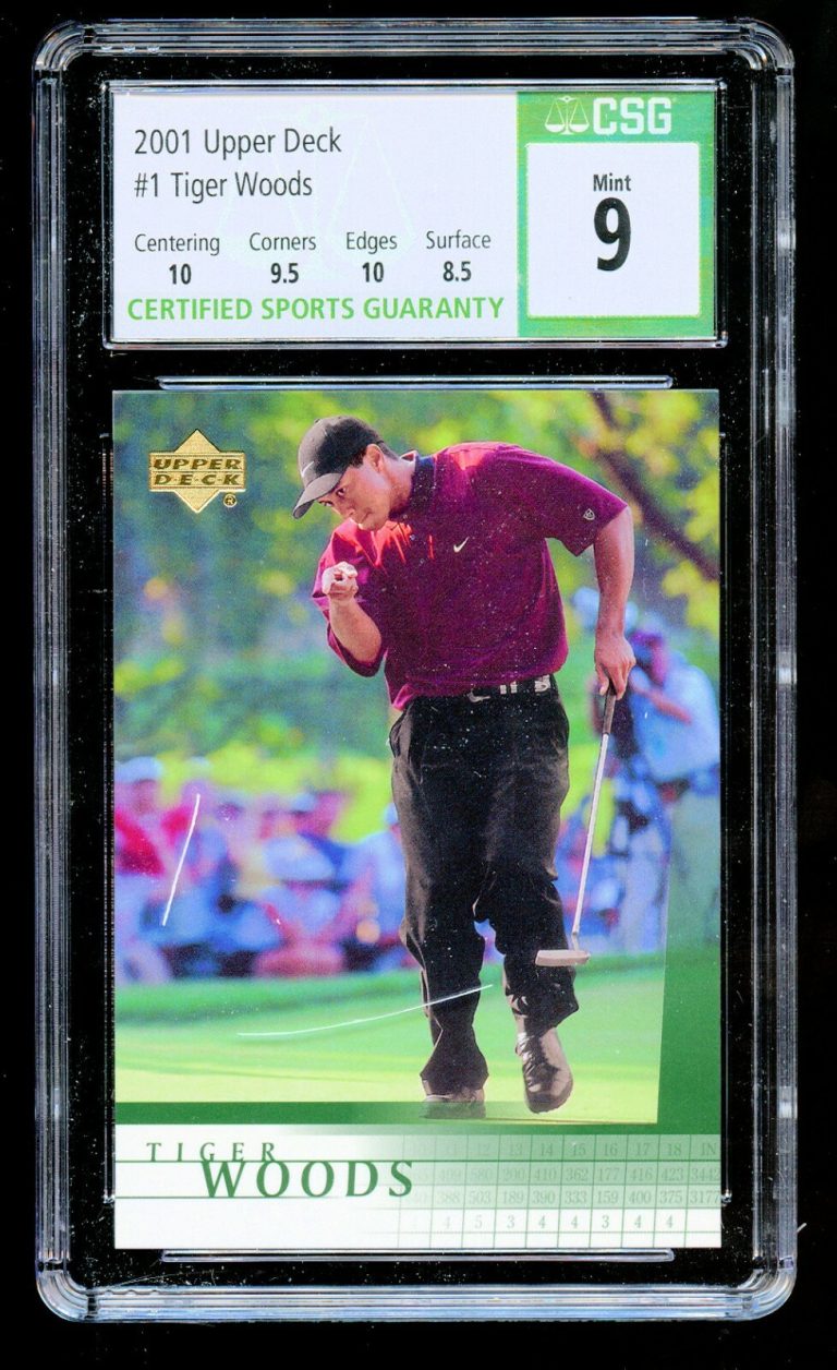 Tiger Woods 2001 Upper Deck Golf #1 Rookie RC CSG 9 Mint w/ 10 Centering & Edges
