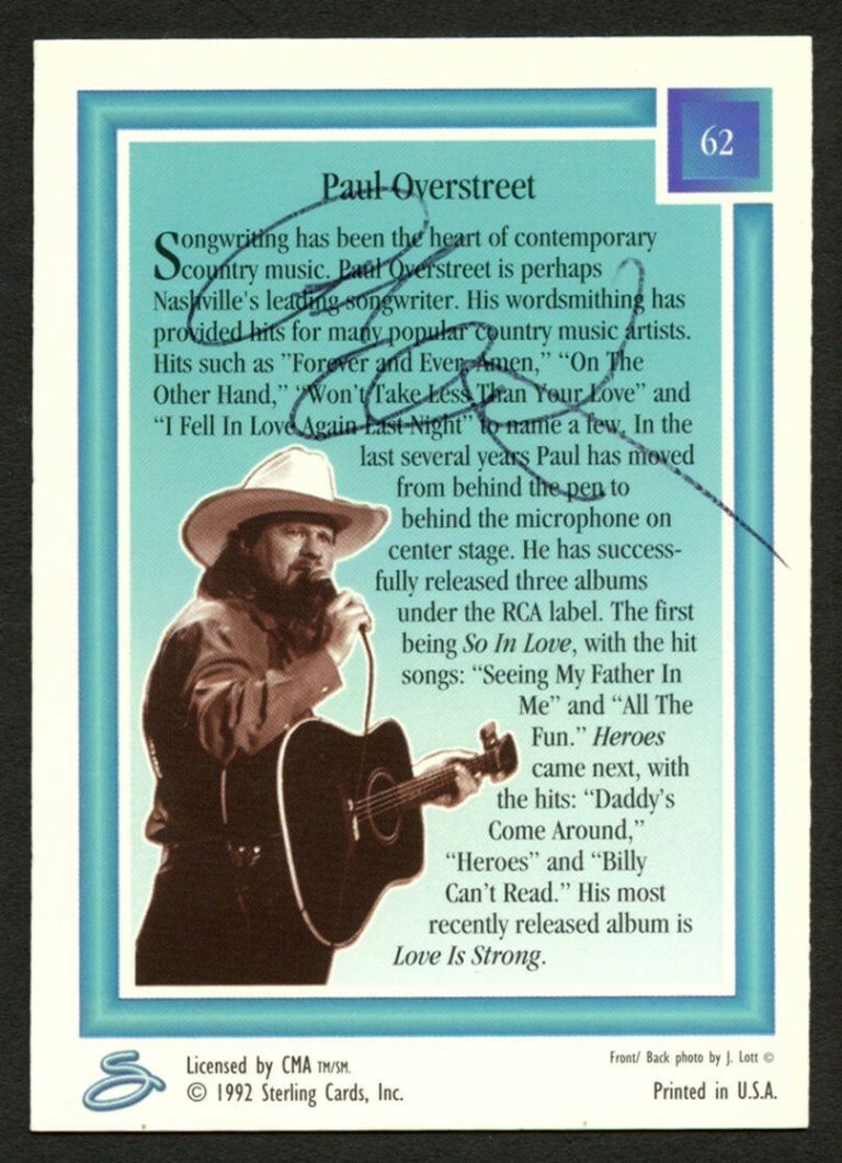 Pul Overstreet #62 signed autograph auto 1992 Country Gold Music Trading Card