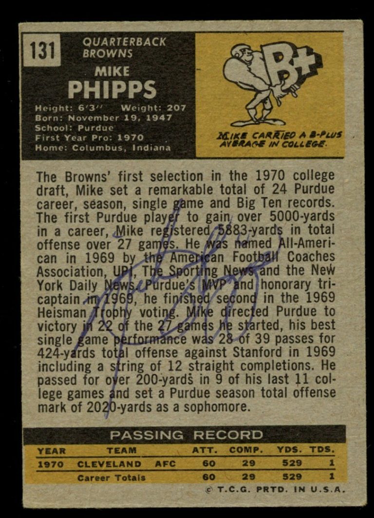 Mike Phipps #131 signed autograph auto 1971 Topps Football Trading Card