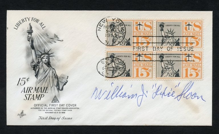 William J. Sloan d1999 signed autograph auto First Day Cover WWII ACE USAAF