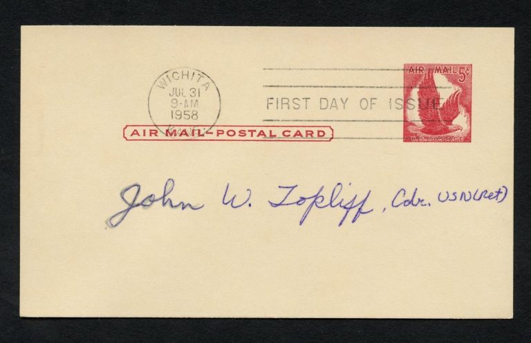 John W. Topliff d1993 signed autograph auto First Day Cover WWII ACE USN