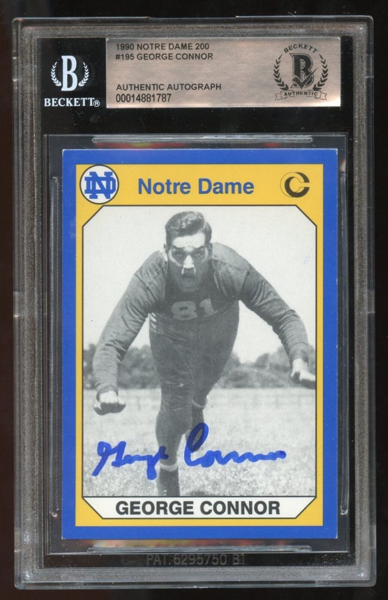 George Connor #195 signed autograph 1990 Notre Dame 200 Football Card BAS Slab