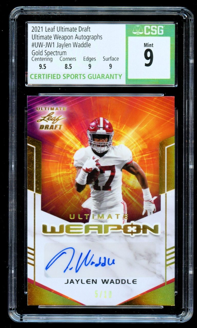 Jaylen Waddle #UW-JW1 Leaf Ultimate Draft 2021 Autographs Gold Spectrum CSG 9