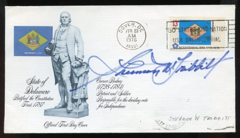 Sherman Tribbitt d2010 signed autograph American Merchant Politcian Delaware FDC