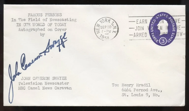 John Cameron Swayze d1995 signed autograph American Comentator Show Panelist FDC
