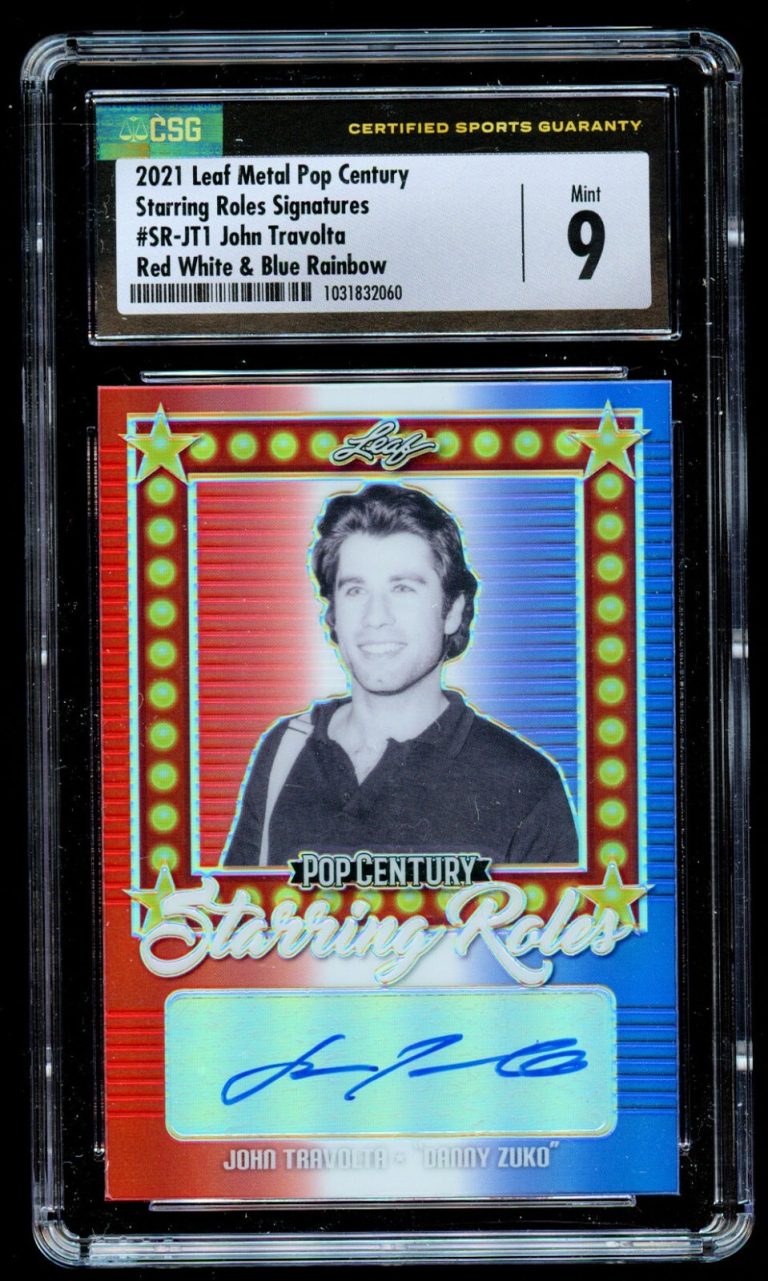 John Travolta Leaf Metal Pop Century 2021 Red White & Blue Signature 2/5 CSG 9