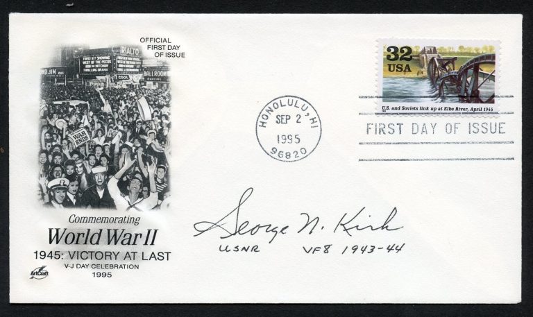 George N. Kirk d2023 signed autograph auto First Day Cover WWII ACE USN BAS