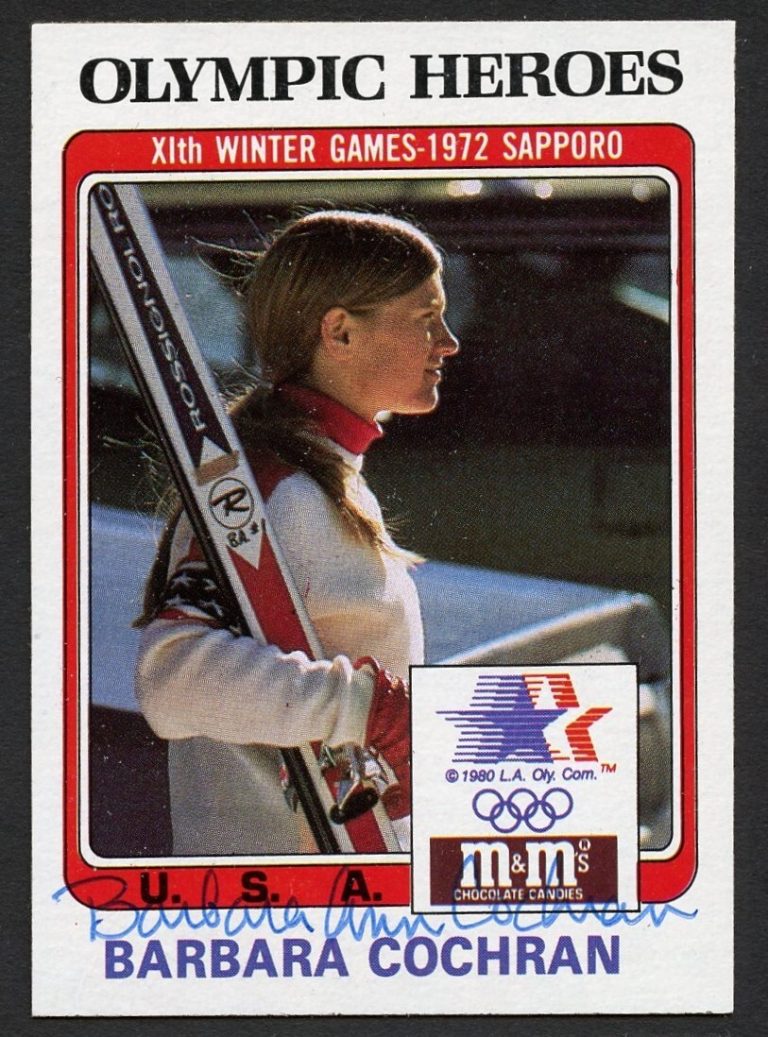 Barbara Cochran #8 signed autograph 1983 Topps Olympic Heros M&M Trading Card