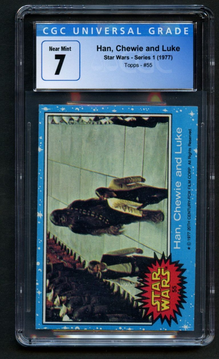 Han, Chewie and Luke #55 Topps Star Wars 1977 Series 1 Blue Trading Card CGC 7