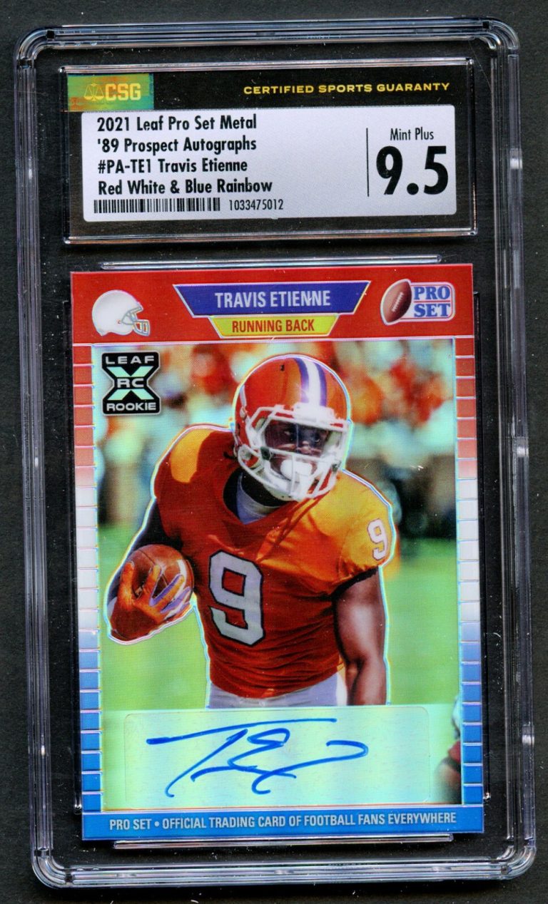 Tavis Etienne 2021 Leaf Pro Set Metal Red Whit & Blue Rainbow Autographs CSG 9.5