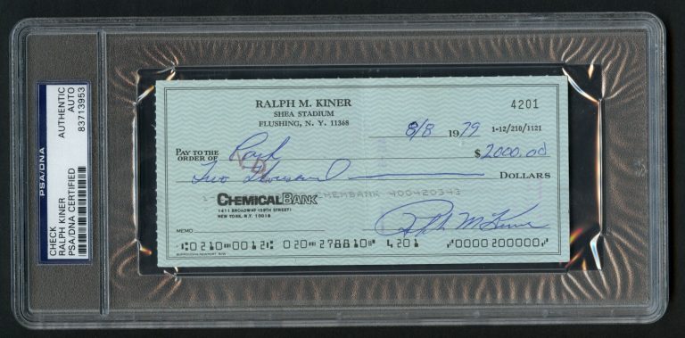 Ralph Kiner dual signed autograph auto Bank Check Baseball Hall of Fame PSA Slab