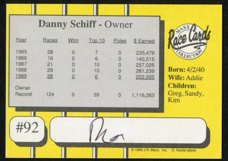 Danny Schiff #92 signed autograph auto 1990 Maxx NASCAR Racing Trading Card