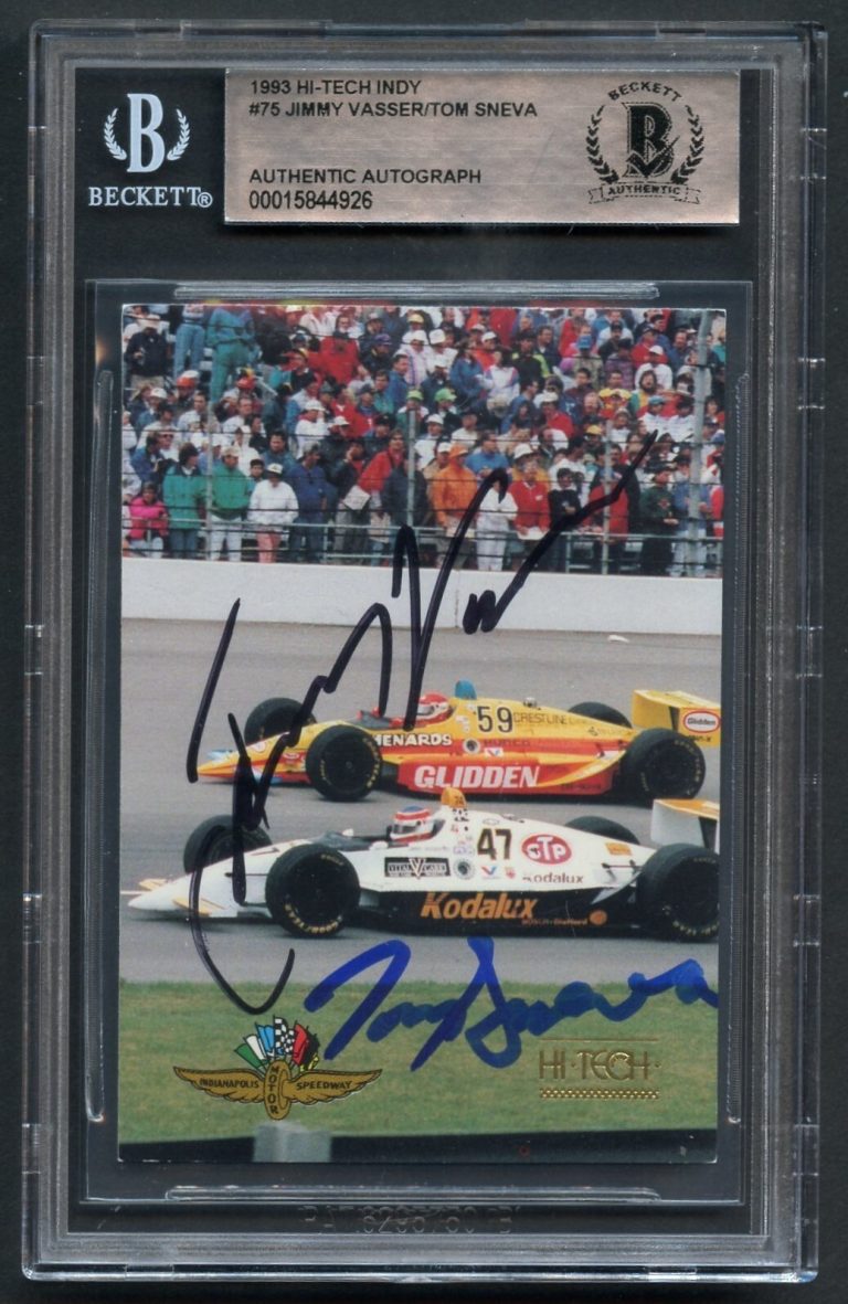 Jimmy Vass & Tom Sneva #75 signed autograph auto 1993 Hi-Tech Indy BAS Slabbed