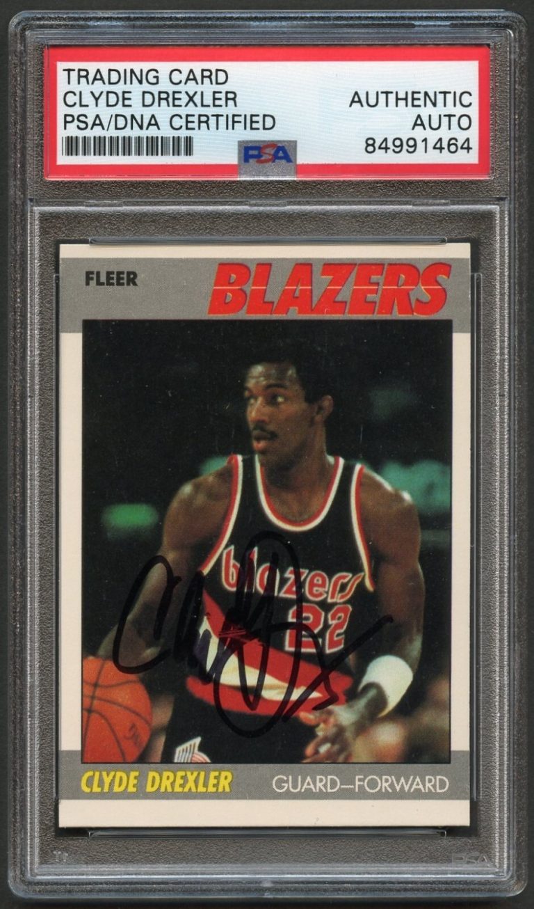 Clyde Drexler signed autograph 1987 Fleer Blazers Basketball Card PSA Slabbed