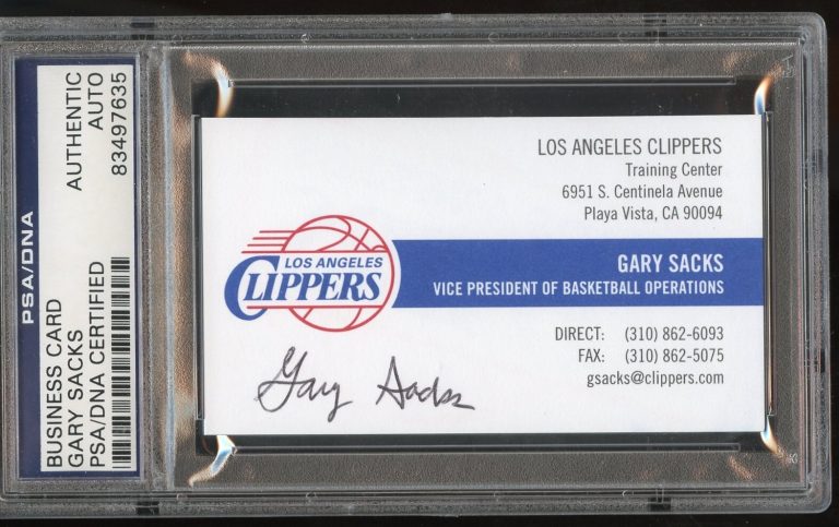 Gary Sacks signed autograph Los Angeles Clippers VP Business Card PSA Slabbed