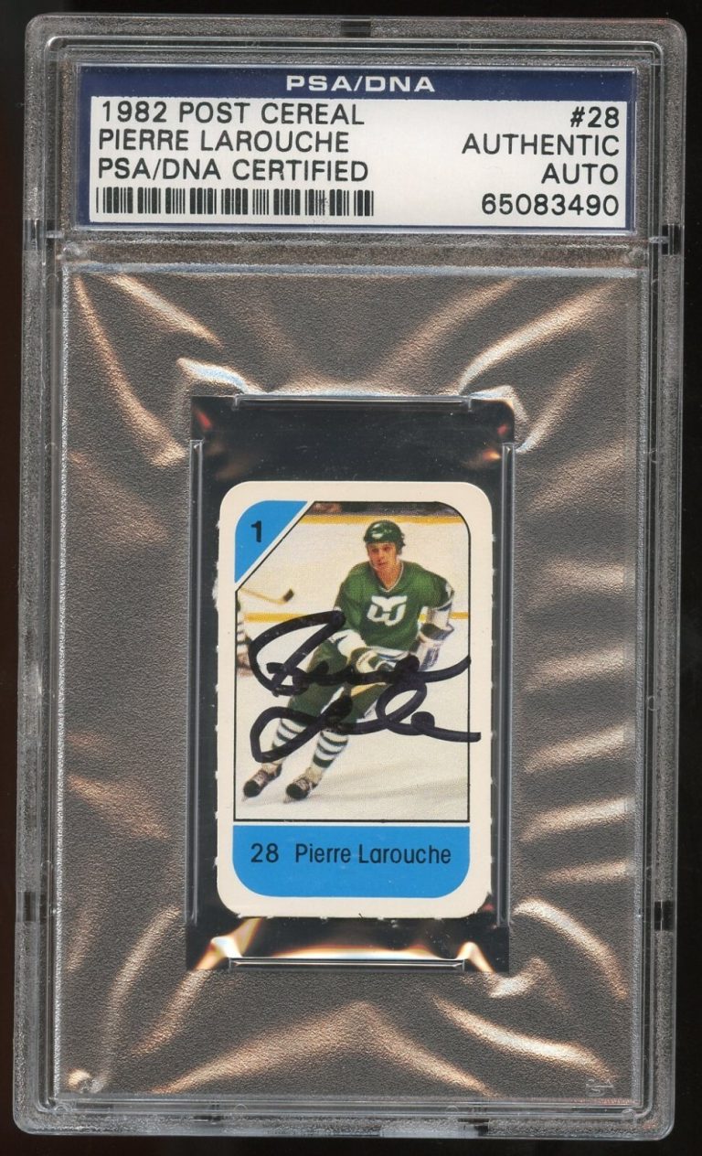 Pierre Larouche #28 signed autograph 1982 Post Cereal Hockey Card PSA Slabbed