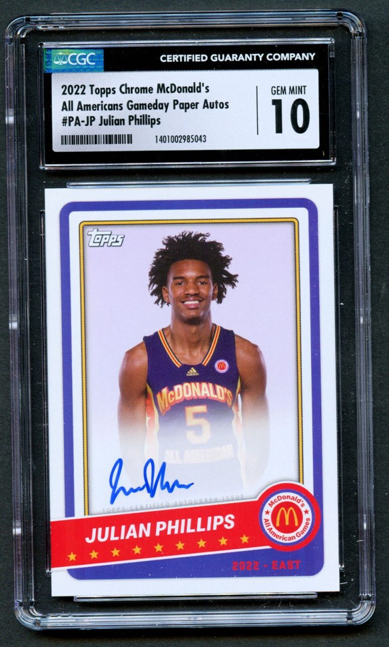 Julian Phillips 2022 Topps Chrome McDonald's AA Gameday Paper Autographs CGC 10