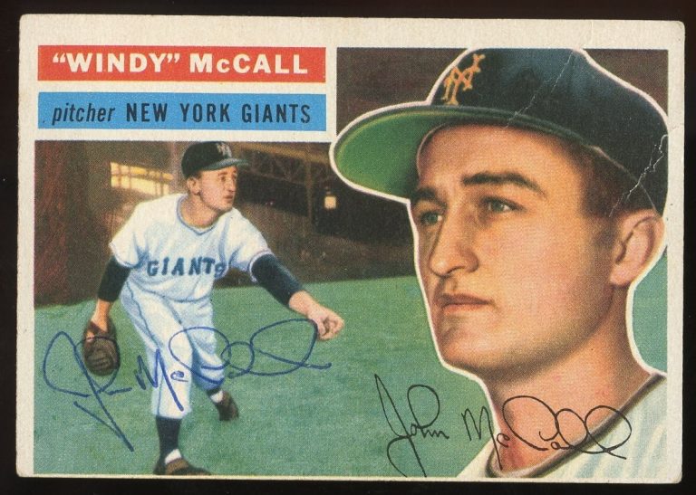 Windy McCall #44 signed autograph auto 1956 Topps Baseball Trading Card