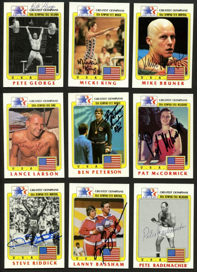 (9) 1983 Topps Greatest Olympians Cards: Pete George, Steve Riddick, Micki King
