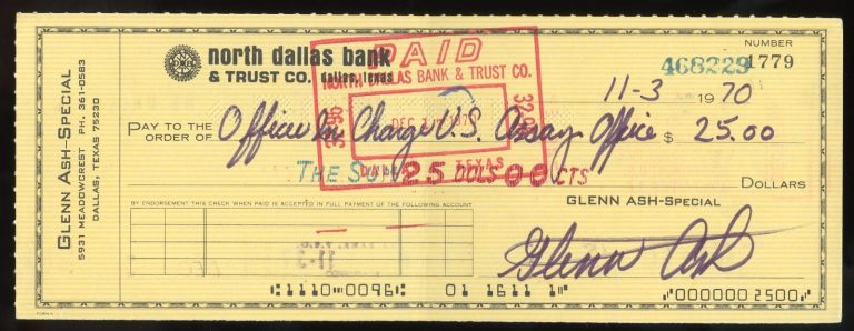 Glenn Ash d2018 signed check auto American Actor and Comedian