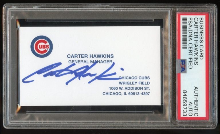 Carter Hawkins signed autograph auto Business Card Chicago Cubs GM PSA Slabbed