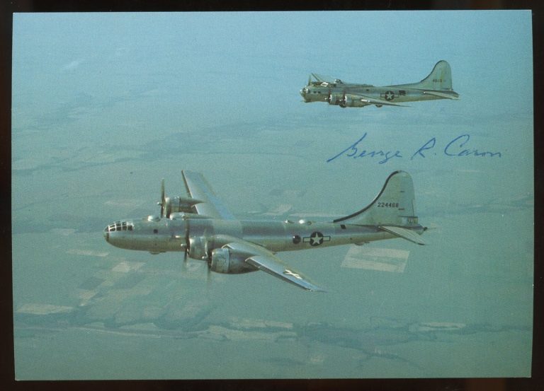 George Caron signed autograph auto Post Card Enola Gay Tail Gunner BAS Stickered