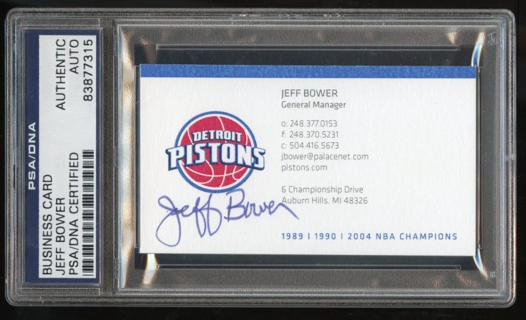 Jeff Bower signed autograph General Manager Pistons Basketball Business Card PSA