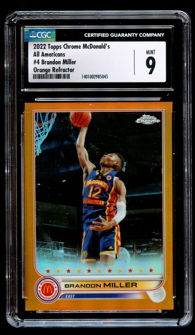 Brandon Miller #4 Topps Chrome McDonald's 2022 Orange Refractor 20/25 CGC 9