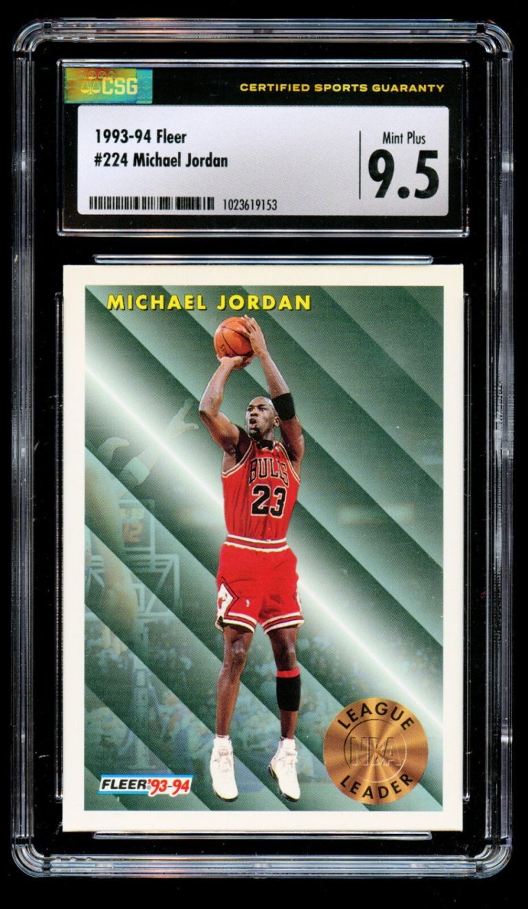 Michael Jordan #224 Fleer 1993-94 League Leader Chicago Bulls Card CSG 9.5