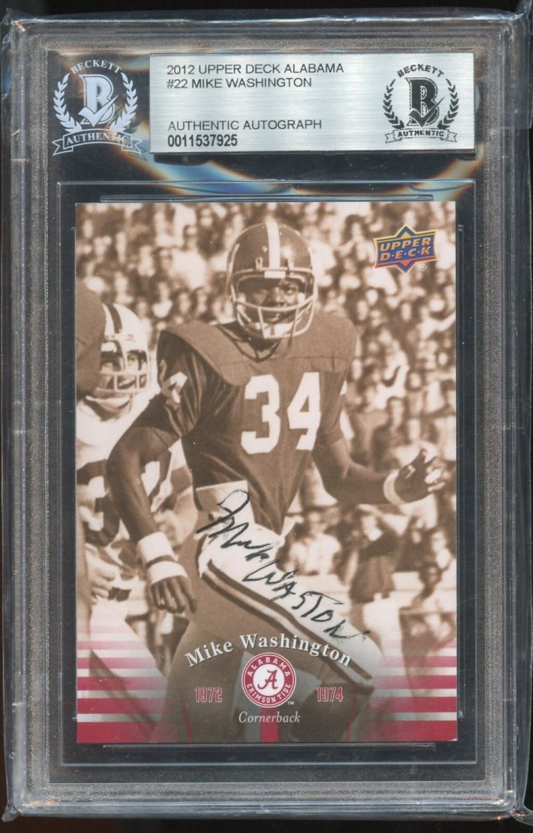 Mike Washington #22 signed autograph 2012 Upper Deck Alabama Football Card BAS