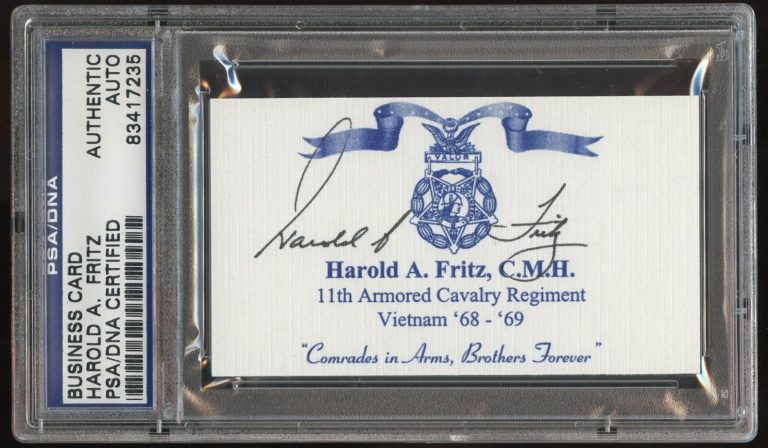 Harold A. Fritz signed autograph auto Business Card MOH WWII Army PSA Slabbed