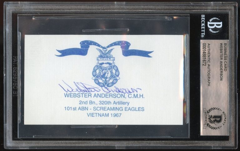Webster Anderson d2003 signed autograph Army Vietnam MOH Business Card BAS Slab