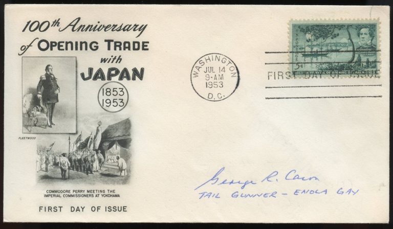 George R Caron d1995 signed autograph First Day Cover Tail Gunner Enola Gay